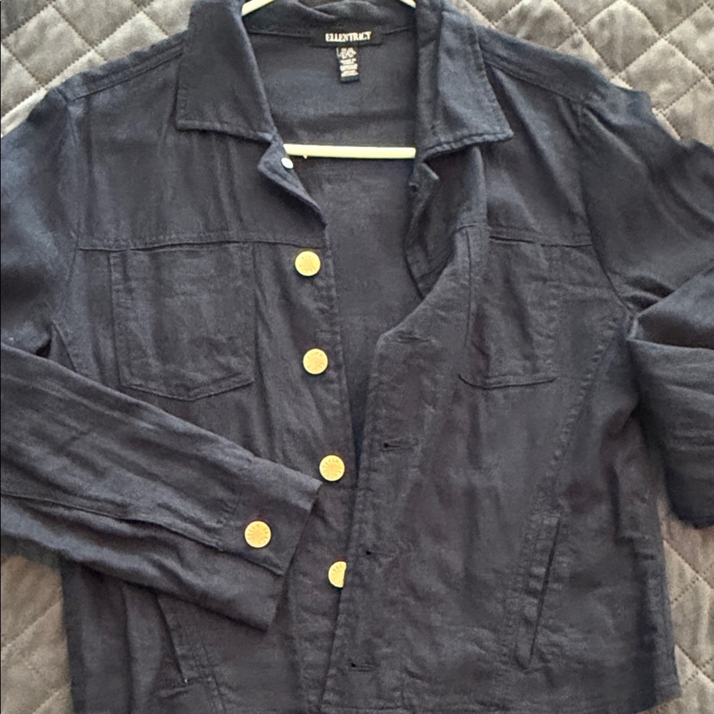 Ellen Tracy Linen blend Jacket with Gold Buttons - Picture 3 of 5